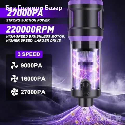 Нова Акумулаторна прахосмукачка за кола автомобил дом 27000Pa 5 в 1 LED HEPA USB 12 накрайника