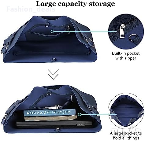 Нова Модерна дамска чанта Tote PU кожа в синьо ежедневна през рамо, снимка 3 - Чанти - 42530922