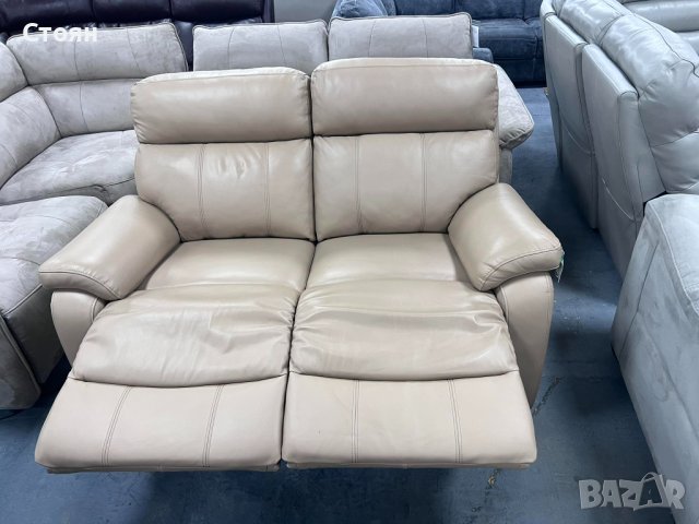 Кремав кожен диван двойка с електрически релаксиращ механизъм, снимка 8 - Дивани и мека мебел - 41376628