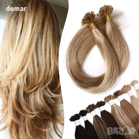 16" Pre Bonded Human Hair Extensions U-tip с кератин – 100% Remy, 0.5g x 200 нишки, 100g (прави)