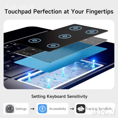 Калъф с клавиатура HOUCC за iPad Pro 2024 13 инча M4, тракпад, 7-цветна подсветка, черен, снимка 7 - Калъфи, кейсове - 49819933