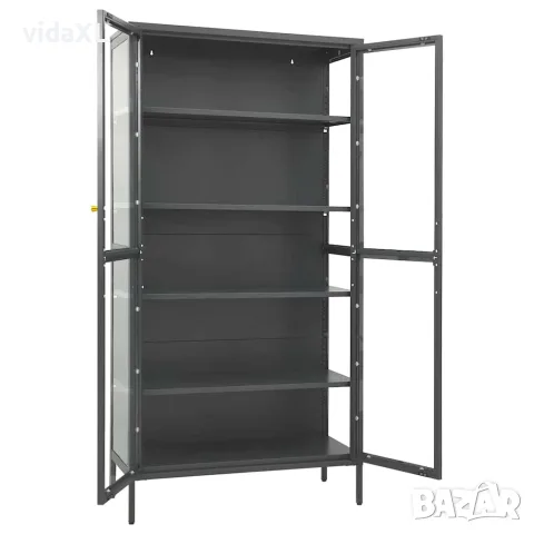 vidaXL Витрина, антрацит, 90x40x180 см, стомана и закалено стъкло, снимка 7 - Секции и витрини - 56147086