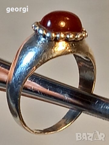 Стар сребърен пръстен с червен кехлибар , снимка 4 - Пръстени - 39329129