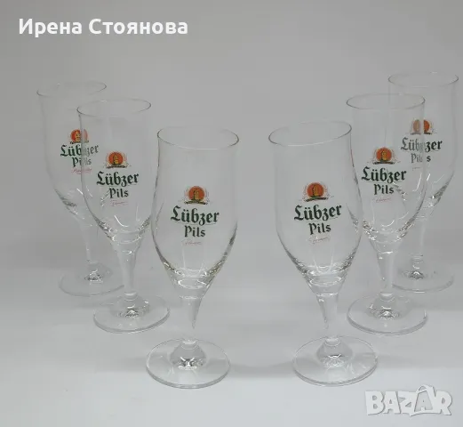 Комплект от 6 чаши за бира на столче, кристалин с вместимост 200 мл. Чисто нови.
