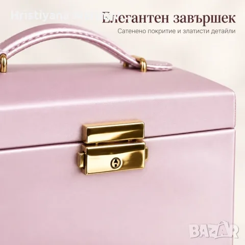 Розова кутия за бижута с огледало и ключ, снимка 6 - Бижутерийни комплекти - 56142349