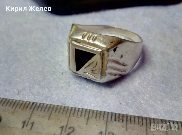 Стар РЪЧНО РЕТРО ОРНАМЕНТИРАН СРЕБЪРЕН ПРЪСТЕН СРЕБРО 925 с ИНКРУСТИРАН ШЛИФОВАН ЧЕРЕН ОНИКС 48234, снимка 8 - Пръстени - 49294556