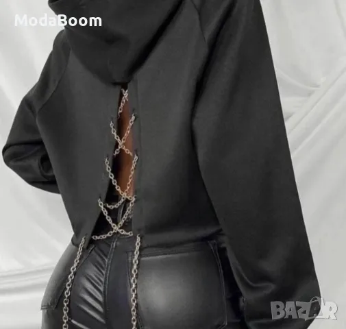 Памучен дамски суичър с акцент