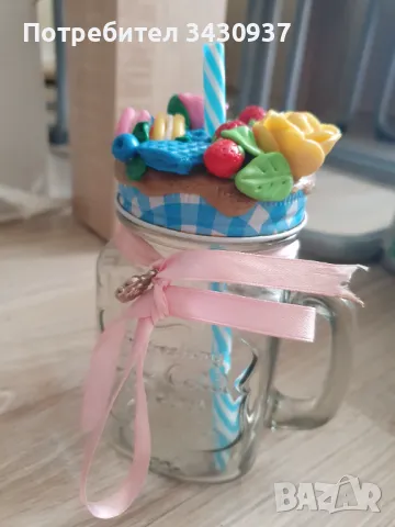 Буркан за напитки с горски плодове, декориран с полимерна глина, снимка 2 - Други стоки за дома - 49410809