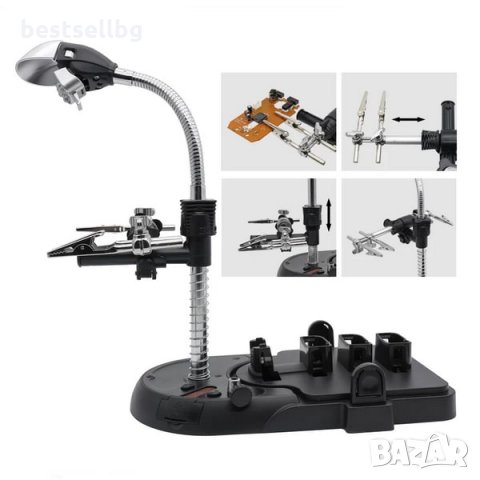 Увеличителна настолна лупа LED осветление трета ръка запояване платки, снимка 4 - Поялници и запояване - 35890397