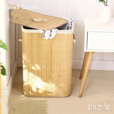 Кош за дрехи, бамбуков кош за пране с капак, 40x30x60 см, снимка 4 - Други стоки за дома - 43380672
