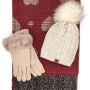 Дамски зимен комплект в бордо и бежово- Шал, шапка и ръкавици Код на продукта:DAK-0006, снимка 1