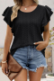 Дамска блуза в черен цвят с къси ръкави с къдрички, снимка 1 - Други - 44632288