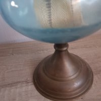 Стара газова френска настолна лампа синьо стъкло, снимка 4 - Антикварни и старинни предмети - 39052776