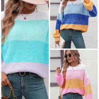 Дамски моден пуловер с цветни блокове, 3цвята - 023, снимка 1 - Блузи с дълъг ръкав и пуловери - 42305738