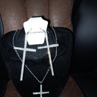  К-т Синджир и обеци с кръст с камъни, снимка 2 - Колиета, медальони, синджири - 41974917