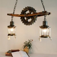 Керосинова лампа Дървен дизайн, снимка 1 - Лампи за таван - 34014916