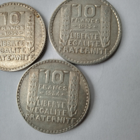 лот сребърни 10 франка 1932 , 1933, 1934 Франция, снимка 3 - Нумизматика и бонистика - 44759783