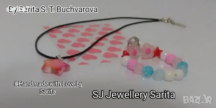 Стилен комплект от колие STAR в розово и цветна еластична гривна с дървото на живота , снимка 1