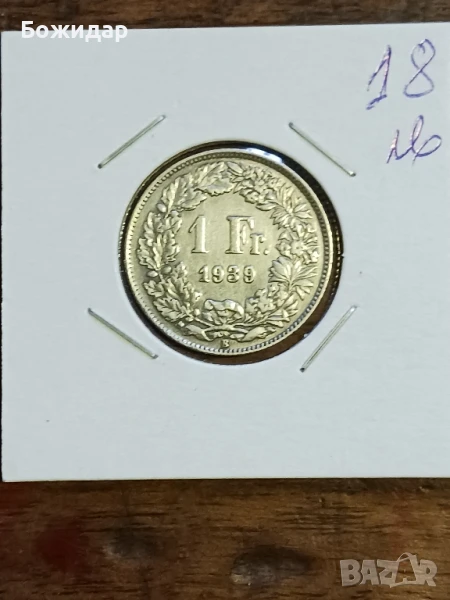 1 Франк 1939г.Швейцария., снимка 1