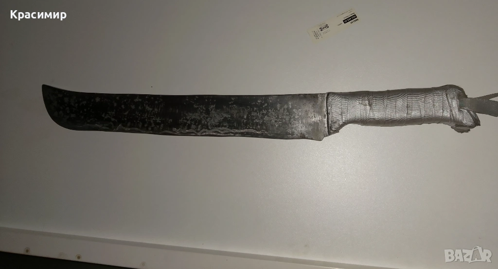 СТАРИННО РЪЧНО КОВАНО МАЧЕТЕ ОТ   ДЪЛЖИНА  50 Сантиметра.  ШИРИНА 5См.  ДЕБЕЛИНА 10 МИЛИМЕТРА. , снимка 1