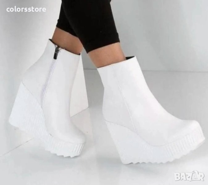 Боти на платформа - бяла кожа - BNP1, снимка 1