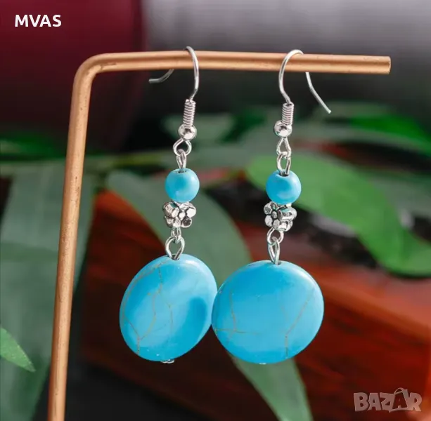 Нови сини тюркоазени висящи обеци , снимка 1