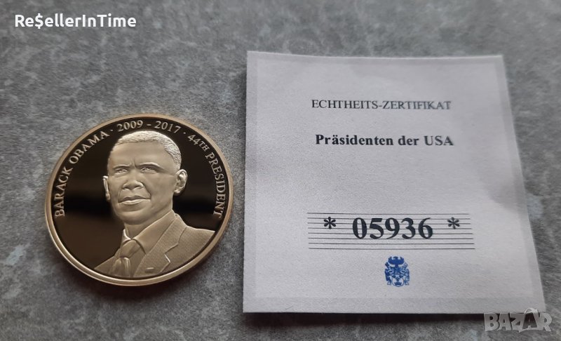 Позлатен плакет с Барак Обама, със сертификат, снимка 1