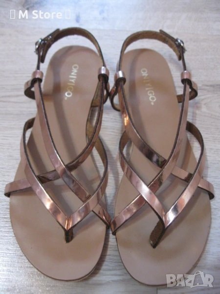 Ежедневни сандали естествена кожа златисти №37, снимка 1