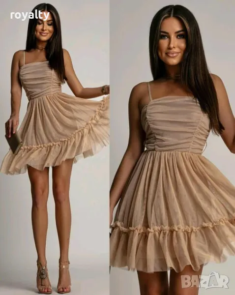 Елегантна бежова рокля от тюл , снимка 1