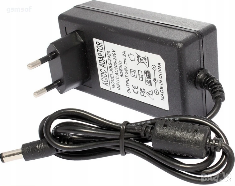 Захранващ адаптер DC 24V 2A, жак 5.5 мм x 2.1 мм, снимка 1