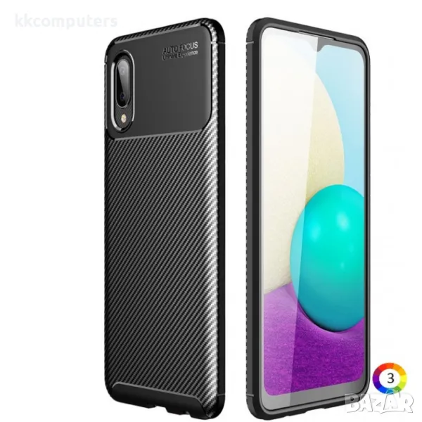 Samsung Galaxy A02 Удароустойчив Carbon Fiber Калъф и Протектор, снимка 1