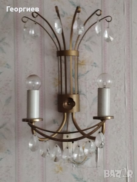 Стар стенен аплик от СССР с висулки оловен кристал., снимка 1