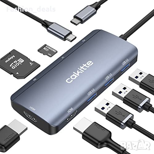 Нов USB C към двоен HDMI адаптер Хъб докинг станция за лаптоп, снимка 1