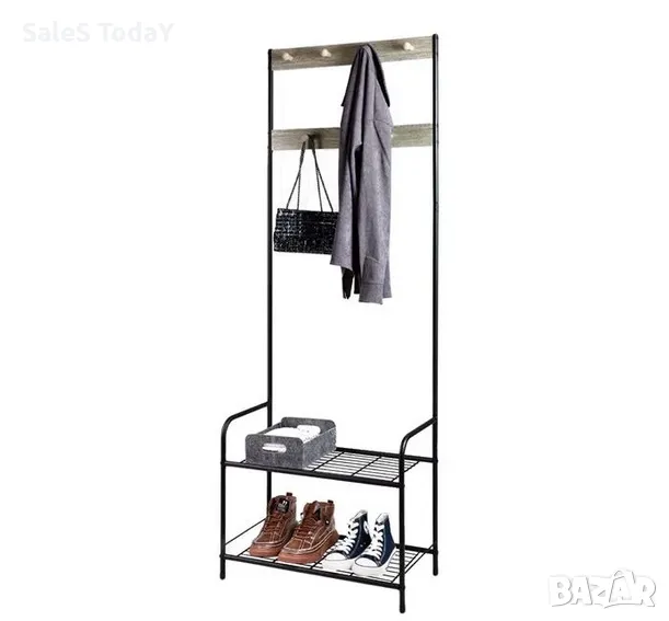 Щендер и закачалка,Портманто за дрехи и обувки, Етажерка с рафтове, закачалка, метална 60x30x170 см , снимка 1