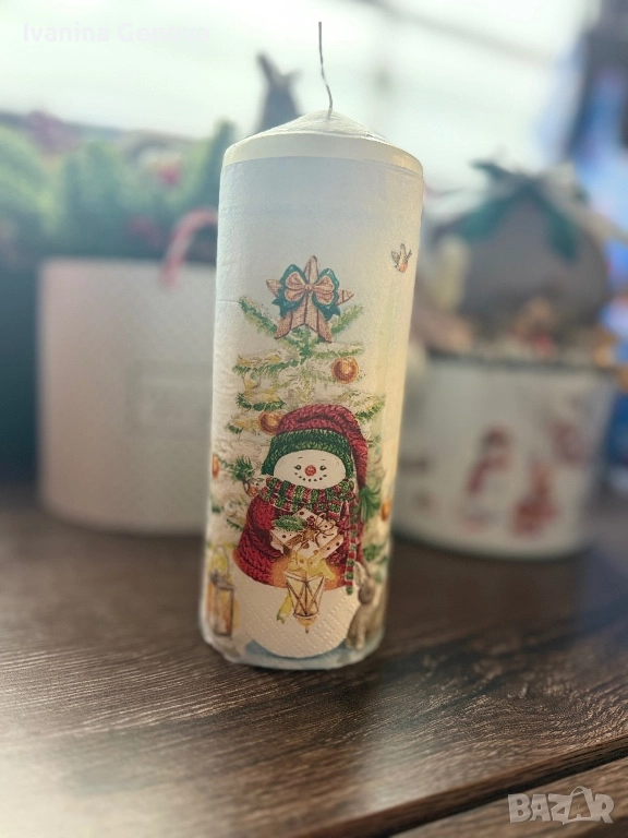 Коледна свещ Снежен човек, снимка 1