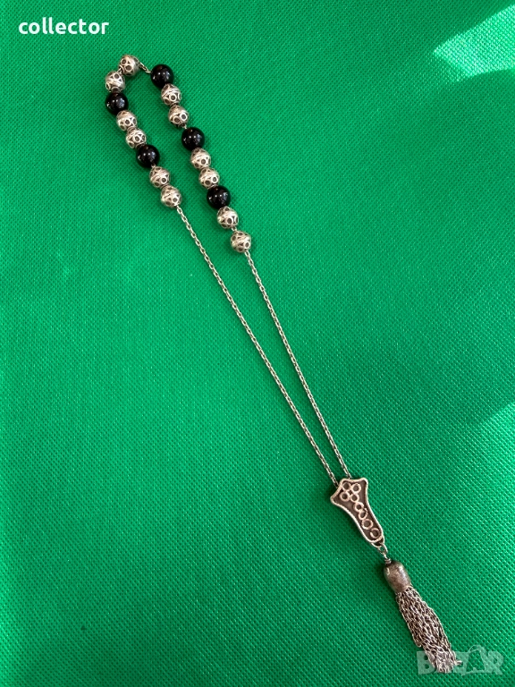 Сребърна броеница с черен ахат. №7752, снимка 1