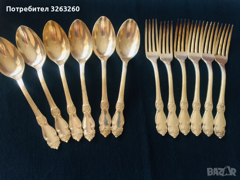 Руски посребрени вилици и лъжици МНЦ модел сребърна роза, снимка 1