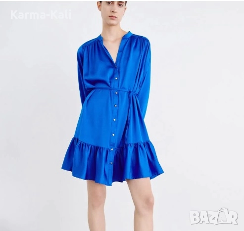 сатенирана рокля в турско син цвят , снимка 1