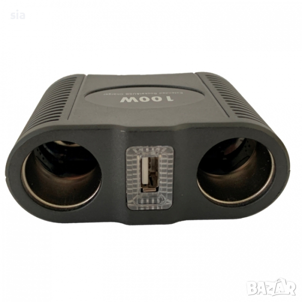 Разклонител за запалка с един USB порт и две гнезда за запалка, 100W, снимка 1