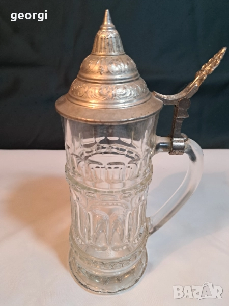 ретро немска халба за бира с калаен похлупак 28/5, снимка 1