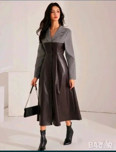 Дълга рокля кожа и текстил, снимка 1