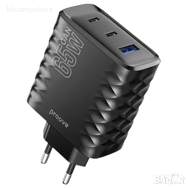 Зарядно/Адаптер 220V Proove Surge Gan / 65W / 2xPD, 1xUSB QC 3.0 / Черен / Баркод : 456399, снимка 1