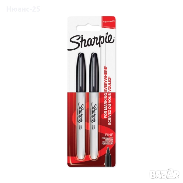 Перманентен маркер Sharpie, F, черен, 2 бр блистер, снимка 1