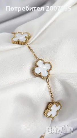 Златен комплект Van cleef бял седеф, снимка 5 - Бижутерийни комплекти - 56357093