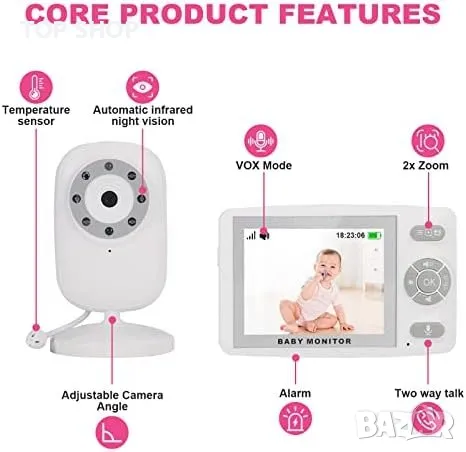 Ново Бебешки монитор с камера и аудио 3.5 HD екран/Нощно виждане/Бебе, снимка 3 - Друга електроника - 49892837