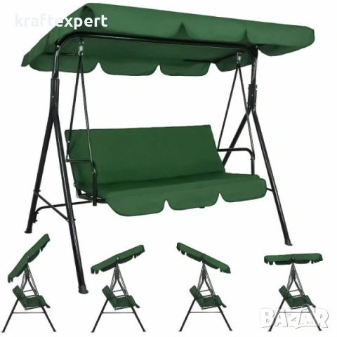 Триместна люлка Тоскана Kraftworld – зелена, с включена възглавница за сядане!, снимка 3 - Градински мебели, декорация  - 53745722