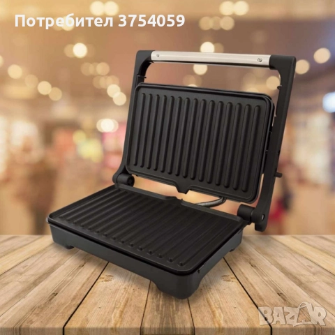 Тостер-сандвич Rosberg 1500W, Грил незалепващи бр. 1 плочи, Инокс с черно, 2 ГОДИНИ ГАРАНЦИЯ, снимка 3 - Скари - 51565547