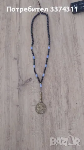 Бронзов медалион Хектор от Троя с оникс огърлица, снимка 3 - Колиета, медальони, синджири - 47558696