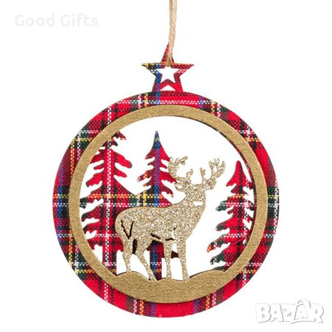 5 броя Дървени коледни висулки за елха, Елен с елхи, 11см, снимка 2 - Декорация за дома - 42699173