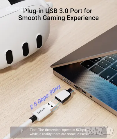 Syntech Link кабел със зареждане 5 м Съвместим с Oculus/Meta Quest 3S/3, Quest 2/Pro, Pico 4/Ultra, снимка 3 - Друга електроника - 49284464